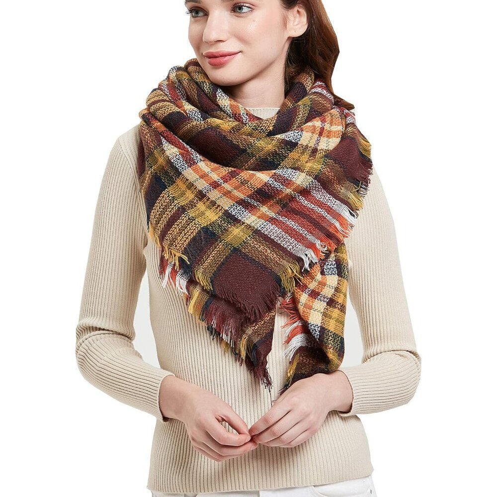 Womens Warm Blanket Scarf Square Winter Shawls Large Infinity Scarves Stripe Pla